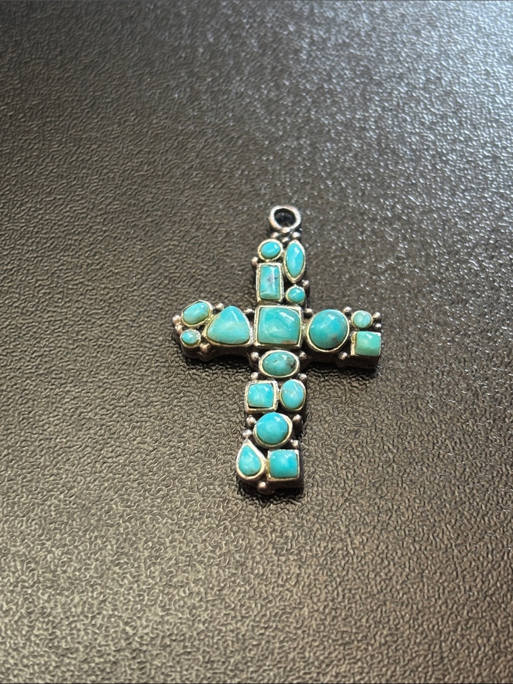 Turquoise Stone Cross Pendant Necklace 925 Silver